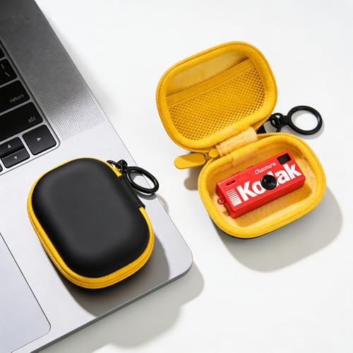 Small Hard Carrying Case for Kodak CHARMERA Keychain Digital Camera, Waterproof Protective Storage Pouch for Mini Keychain Camera Accessories, with Mesh Pocket & Sturdy Metal Hook (Black)