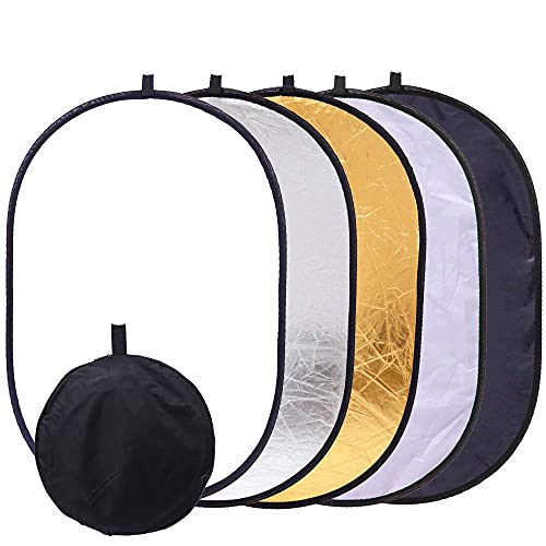 40"x60"/100x150cm Photo Video Studio Multi Collapsible Disc Lighting Reflector 5 Colors in 1 Set Translucent, Silver, Gold, White, and Black for Studio or Any Photography Situation