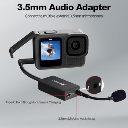 Artman Mic Adapter Compatible with GoPro Hero 13/12/11/10/9/8/7/6/5 Black, Type-C to 3.5mm Microphone Adapter, Clear Audio for Outdoor Vlog, Travel, Action Video
