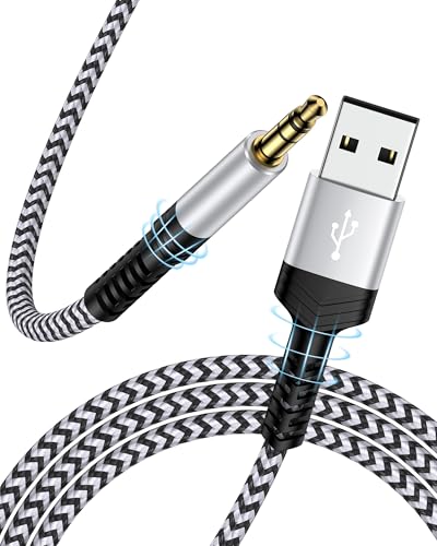 USB to Aux Cable 3FT, USB2.0 Male to 3.5mm Stereo Audio Adapter Cord for PC | Braided USB-A to TRS Aux Jack Cable Compatible with Headphones Speakers Amplifiers Laptop PS4 PS5 - Not for Charging/Car/TV - color: White, style: USB to 3.5mm
