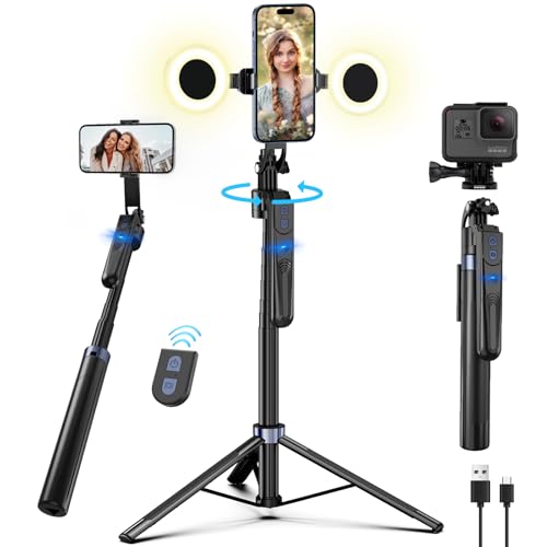 70" Auto Face Tracking Tripod for iPhone,360 Rotation Travel Selfie Stick Stand,Face Tracking Phone Tripod with Light and Remote,Applied to Tiktok YouTube Vlog Video Recording - color: Black-L