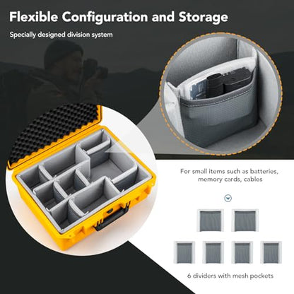 Lykus PVC1 Waterproof Hard Camera Case with Padded Dividers for Cameras, Lenses, Dual DJI Mavic/Air/Mini/Flip drones - color: Yellow PVC1