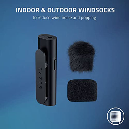 Razer Seiren BT: Bluetooth Microphone for Mobile Streaming (Android, iPhone/iOS) - Clip-On Design - Wireless Lavalier Lapel Omnidirectional Mic - 2 Wind Socks - 3.5MM Port - Great for Vlogging, Black