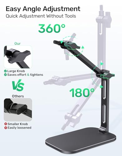 Heavy-Duty Desk Mic Stand, Max Load 2.68 lb Compatible with Rode Podmic, Blue Yeti, Shure and More Mics, Perfect for Small Space Home Office Streaming Setup, Black (up to 1220g)