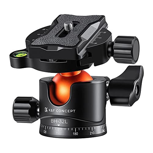K&F CONCEPT 32mm Metal Tripod Ball Head 360 Degree Rotating Panoramic with 1/4 inch Quick Release Plate Bubble Level for Monopod Camera Camcorder Load Capacity up to 26.4lbs/12kg - size: 12 kg Capacity