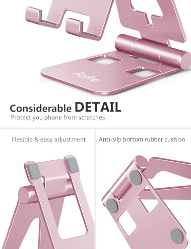 Aoviho Foldable Cell Phone Stand for Desk, Adjustable Phone Holder for Office, Video Calls and Streaming, Portable Desktop Phone Dock Compatible with iPhone 17 16 15 14, Samsung Galaxy, Pink - color: Pink