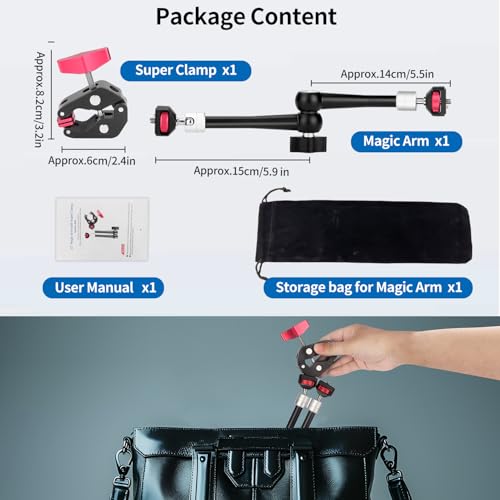 HEMMOTOP 11in Magic Arm Camera Mount Clamp, Max. Payload 5.5 LBS Articulating Arm with Anti-Twist Pins, Rotatable Pads, Adjustable Friction Arm for Monitor, LED Light, Camera Video Rig MS02 - size: 11 in
