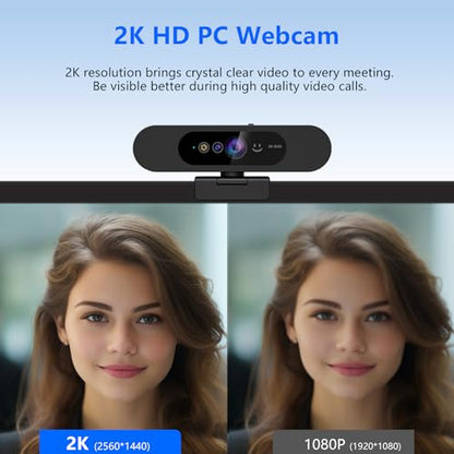 2K QHD Webcam with Windows Hello Facial Recognition, 4MP Computer Camera with Noise-reducing Mic, Privacy Cover, 92° FOV Laptop Webcam for Video Conferencing, Live Streaming, Online Learning - style: 2K Windows Hello webcam