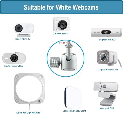 White Webcam Stand Holder Compatible with OBSBOT Meet 2/Meet SE and Insta360 Link 2C White Webcams