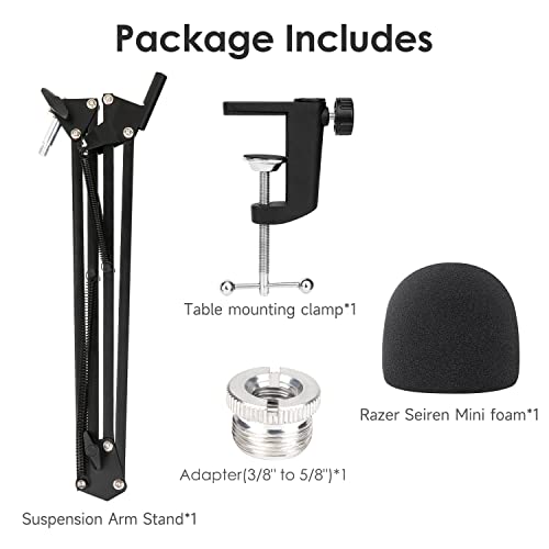 For Razer Seiren Mini Boom Arm - Mic Stand with Reduce Wind Noises Mic Foam Cover, 3/8" to 5/8" Adapter Compatible with Most Microphone - color: Rz Mini Stand