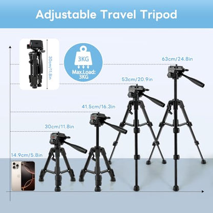 Vlogging Kit for iPhone, Android, Camera, Compatible with YouTube Starter Kit with Rechargeable LED Light + Microphone + Phone Clip + Aluminum Desktop Tripod for Vlogging, Instagram, TikTok