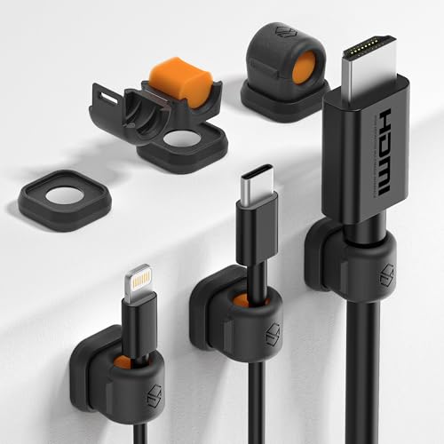 6 Pack Sinjimoru Magnetic Cable Clips, Compact Size Cord Organizer & Cable Management for Desk, Nightstand & Car, Fits up to 7.5mm Cables, Black - color: Black
