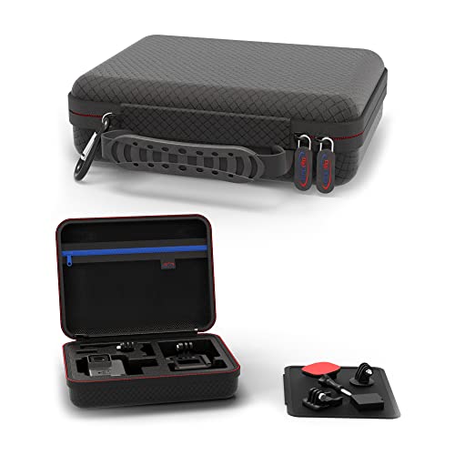 DigiCharge Action Camera Carrying Case – Fits GoPro Lit Hero 13, 12, Max 2, DJI Osmo Action 5/4 & More – EVA Hard Shell Travel Bag with Mesh Pocket, Foam Cut-Outs & Work Mat – 7×6×2.5 Inches - size: M