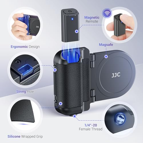 JJC Magnetic Phone Camera Grip Handle with Wireless Shutter Remote, Magsafe Camera Handle Bluetooth Bracket for iPhone Android Smartphone with 1/4” Tripod Screw for Video Photo Shooting (Black) - color: Black Standard Grip