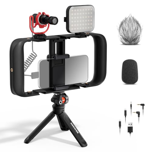 NEEWER Basics Vlogging Kit with Phone Cage Rig Microphone LED Fill Light Tripod Compatible with iPhone, Youtuber Starter Content Creator Essential for YouTube TikTok Streaming Video Recording, PA055 - style: PA055