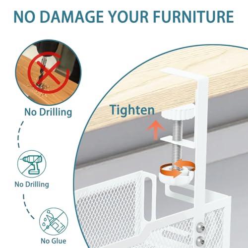 2Pack Under Desk Cable Management Tray, No Drill Mesh Desk Cable Tray, Wire Management Tray Cable Management Rack, Wire Organizer and Cable Management Box (White) - color: 2Pack-White (15.3''+15.7'')