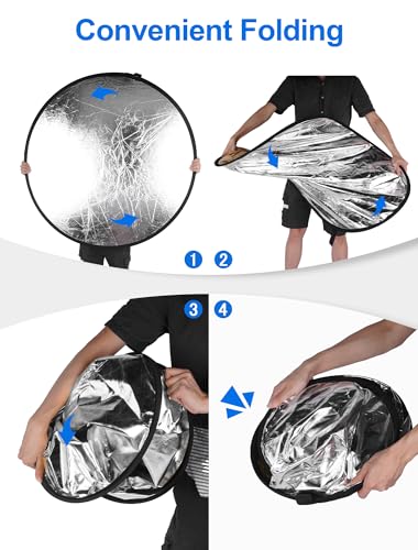 Selens Portable 24inch/60cm Light Reflector with Clamp,5 in 1 Collapsible Multi Disc Photography Reflector Translucent,Silver,Gold,White,Black for Studio Photography Lighting and Outdoor Lighting - size: 5 in 1 24inch with clamp