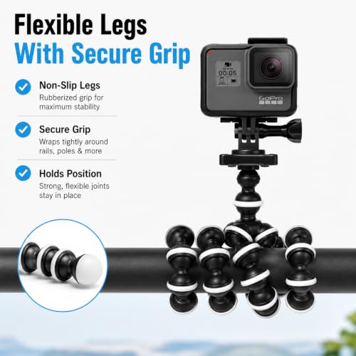 Acuvar 10" Flexible Octopus Tripod for GoPro, DJI Osmo Action & Action Cameras, Bendable Mini Tripod with Action Camera Mount, Quick Release Plate & 360° Ball Head - style: Tripod + Adapter for GoPro