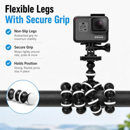 Acuvar 10" Flexible Octopus Tripod for GoPro, DJI Osmo Action & Action Cameras, Bendable Mini Tripod with Action Camera Mount, Quick Release Plate & 360° Ball Head - style: Tripod + Adapter for GoPro