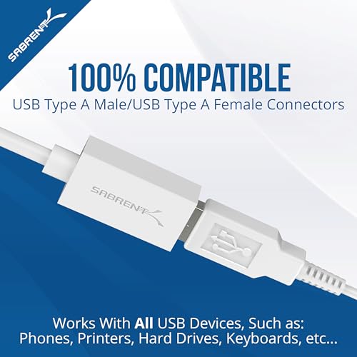 SABRENT 22AWG USB 3.0 Extension Cable A Male to A Female [White] 3 Feet (CB-303W) - color: WHITE, size: 3 FT