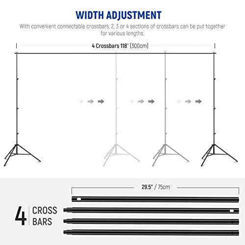 NEEWER 8.5x10ft Adjustable Backdrop Stand Kit, Photography Background Support System with 4 Crossbars, 6 Spring Clamps, 6 Backdrop Clips, 2 Sandbags, and Carrying Bag for Photo Video Party Ceremony - size: 10ft x 8.5ft