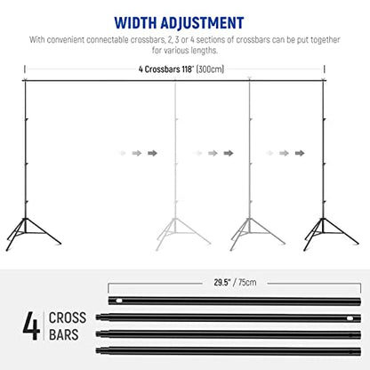 NEEWER 8.5x10ft Adjustable Backdrop Stand Kit, Photography Background Support System with 4 Crossbars, 6 Spring Clamps, 6 Backdrop Clips, 2 Sandbags, and Carrying Bag for Photo Video Party Ceremony - size: 10ft x 8.5ft