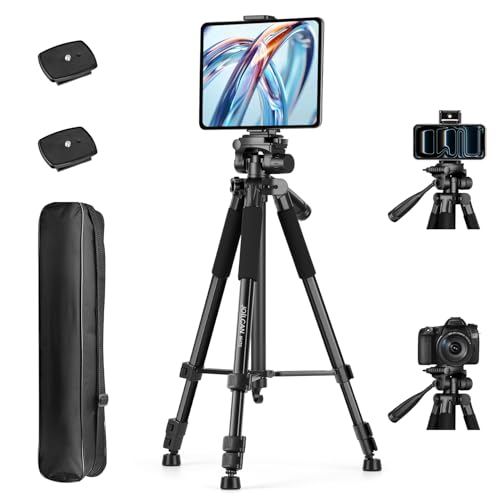 JOILCAN 67" Phone iPad Tripod, Professional Camera Tripod Stand for Tablet iPhone with 2-in-1 Holder & Carry Bag, Extendable Travel Tripod for Cellphone Camera Video Recording Live Stream Vlogging - color: Black