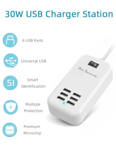 6 Ports USB Charger Hub Desktop US Plug AC Power Wall Travel Charging Adapter Slots Charging Station Extension Socket Outlet with Cable - color: white