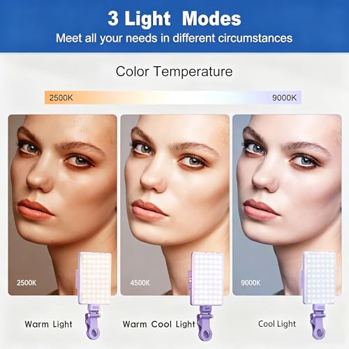 Selfie Light, Phone Light with Front & Back Clip, 60 LED Portable Light with 3 Modes, 5000mAh Rechargeable Video Light for Phone, iPhone, IPad, Laptop, TikTok, Makeup, Live Stream, Vlog(Purple) - color: Purple