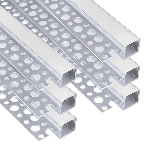 inShareplus Plaster-in LED Profile, 6 Pack 3.3ft/1M LED Aluminium Channel with Milky Diffuser, Trimless Recessed Single-Sided LED Strip Diffuser for Under Cabinet, Wall, Ceiling and Corners of Walls - size: single-edge 6-pack (plaster-in)