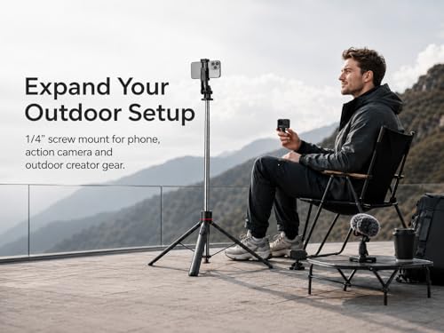 Outdoor Creator Tripod Pro for iPhone, 70 Inch | Auto pop open tall creator tripod with magnetic remote, 1/4 mount and stable base for outdoor vlogging