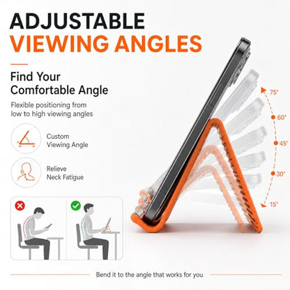 Airplane Phone Holder, Portable Foldable Silicone Aluminum Phone Holder,Textured Non-Slip Surface Flexible Silicone Tablet Stand 0.12" Ultra-Thin Desktop Mount for Home Office Travel Treadmill - color: A-Orange-1PCS