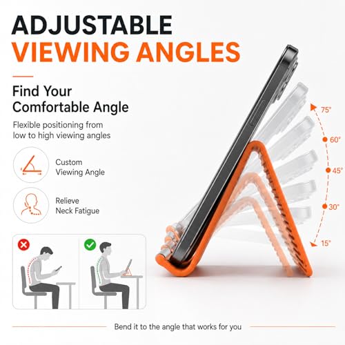 Airplane Phone Holder, Portable Foldable Silicone Aluminum Phone Holder,Textured Non-Slip Surface Flexible Silicone Tablet Stand 0.12" Ultra-Thin Desktop Mount for Home Office Travel Treadmill - color: A-Orange-1PCS