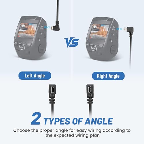 EWAY Mini USB Dash Cam Power Cable 13ft, for Rexing V1 Pro V5 V3 Byakov S6 Rove R2-4K Dashcam Dashboard Camera Recorder, USB 2.0 A to 90 Degree Left Angle Mini-B Charging Cord Car Charger Adapter