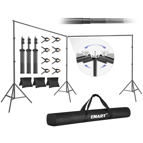 EMART Backdrop Stand, 20x7ft(WxH) Large Adjustable Background Support System with 308° Angle Rotatable Connector, 8 Clamps, 3 Sandbags and Carry Bag for Parties, Wedding, Photography Studio - color: Black, size: 20x7ft (WxH)