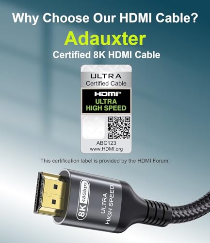 Certified 10K 8K 4K HDMI 2.1 Cable 15FT, 48Gbps Ultra High Speed HDMI® Cord | Ethernet CEC 4K 240Hz 165Hz 144Hz 120Hz 8K 60Hz eARC Netflix HDCP2.3 HDR10+ PC Laptop RTX5090 TV Monitor Projector X-box PS5 - size: 16.4 ft