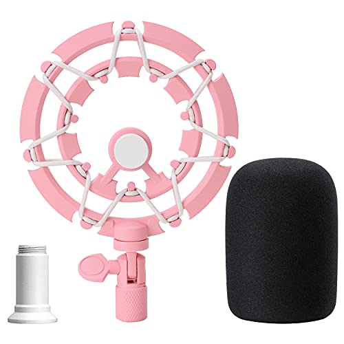 Pink Seiren X Shock Mount and Pop Filter - Pink Microphone Shock Mount for Razer Seiren X, Seiren V2 X Microphone, Shock Mount Mic Holder Compatible for Razer Seiren X Boom Arm Stand by YOUSHARES - color: Pink Shock Mount with Windscreen