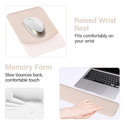 MOSISO Keyboard Mouse Pad Set, Large Gaming Mouse Pad&Rectangular Keyboard Wrist Rest&Mousepad with Wrist Rest&Coaster, Ergonomic Non-Slip&Easy Typing Pad with Curved Silicone Lining, Apricot - color: Apricot