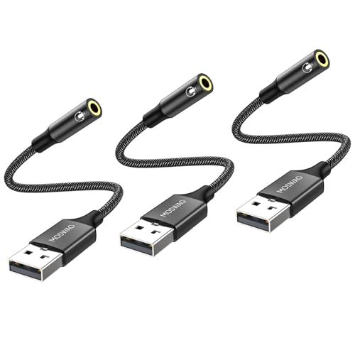 MOSWAG USB to Audio Jack Adapter 0.65Feet/20cm,External Sound Card Jack Audio Adapter with 3.5mm Aux Stereo Converter Compatible with Headset,PC,Laptop,Linux,Desktops,PS4 and More Device - color: Dark black, size: 3 pack