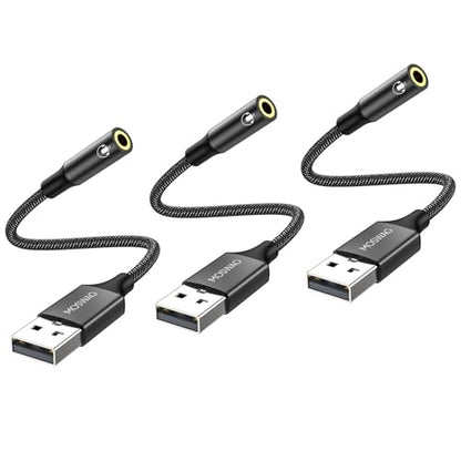 MOSWAG USB to Audio Jack Adapter 0.65Feet/20cm,External Sound Card Jack Audio Adapter with 3.5mm Aux Stereo Converter Compatible with Headset,PC,Laptop,Linux,Desktops,PS4 and More Device - color: Dark black, size: 3 pack