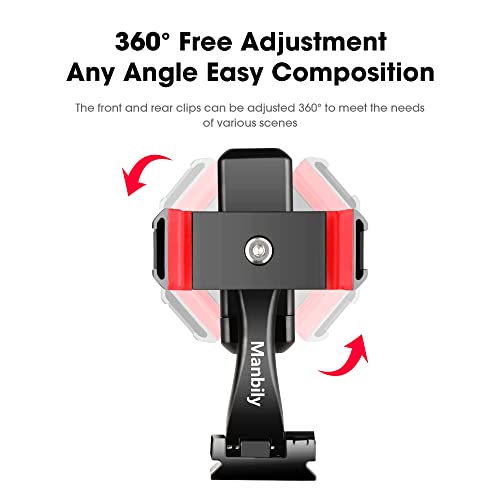 Manbily Phone Tripod Mount Adapter, 360° Rotatable Dual Cell Phone Holder Clip, Adjustable Clamp with 4 Cold Shoe, for Tripod Monopod Selfie Stick Vlog Live Streaming Video Recording