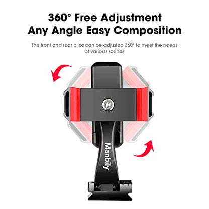 Manbily Phone Tripod Mount Adapter, 360° Rotatable Dual Cell Phone Holder Clip, Adjustable Clamp with 4 Cold Shoe, for Tripod Monopod Selfie Stick Vlog Live Streaming Video Recording