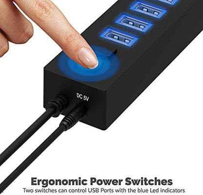 SABRENT 13 Port High Speed USB 2.0 Hub with Power Adapter and 2 Control Switches (HB-U14P) - size: 13-PORT