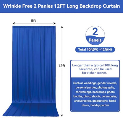 10ftx12ft Wrinkle Free Royal Blue Backdrop Curtain, 2 Panels 12FT Height Royal Blue Wedding Backdrop Drapes, Silky Polyester Back Drop Cloth for Birthday Photography Background Party - color: Royal blue, size: W5' x H12'(2 panels)