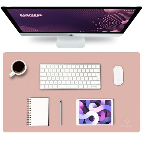K KNODEL Small Office Leather Desk Mat, Mouse and Keyboard Pad, Computer and Laptop Mat, Desktop Protector and Cover, Writing Pad and Blotter (23.6"x13.8", Pink) - color: Pink, size: 23.6" x 13.8"