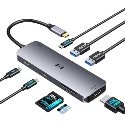 USB-C Hub HDMI Adapter for MacBook Pro/Air, 8-in-1 USB-C Video Hub with HDMI 4K@60Hz, SD/TF, USB-C Data Port, 100W PD, USB 3.0, USB-C Dongle Compatible with Dell XPS/Lenovo Thinkpad/HP/Surface/Yoga - size: 8-in-1