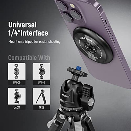 NEEWER Magnetic Phone Tripod Mount Adapter with 1/4" Holes Compatible with iPhone MagSafe Selfie Stick for 15 Pro Max 15 Plus 14 13 12 Pro Max Mini, Phone Holder for Ring Light Video Recording, PA010 - style: PA010
