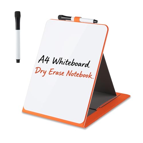 Glass Desktop Whiteboard with Reversable Stand, 12×9” Dry Erase White Board Easel with PU Cover Case, A4 Desk Notepad for Home Study Office, Back to School Supplies, Orange, 2026 - color: Orange Stand