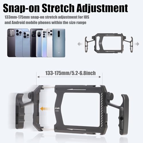 Fotga Aluminum Universal Smartphone Cage Photo Video Stabilizer with Handles Rig for iPhone 17 16 15 14 Pro Max Samsung Cell Phone Vlog Live Stream Video Recording,with Cold Shoe Tripod Mount