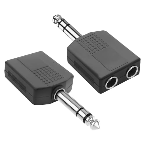XMSJSIY 1/4" 6.35mm Stereo Plug to Dual 6.35mm Stereo Audio Jack Splitter Adapter 1/4 TRS Male to 2 Female Splitter Converter for Microphone Headphone Guitar Speaker Instrument